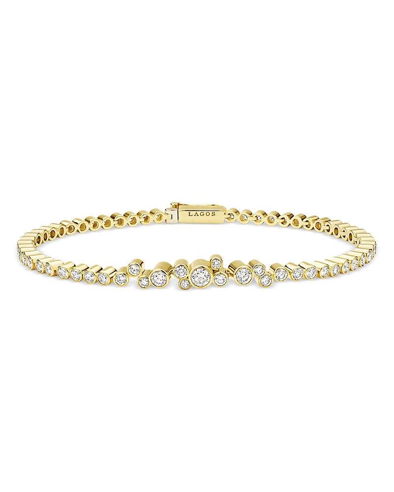 Lagos 18K Yellow Gold Fizz Diamond Bezel Cluster Tennis Bracelet
