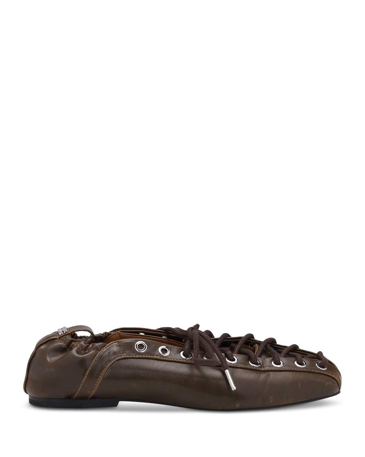 Ganni Women's Eyelets Lace Up Ballet Flats in Dark Olive