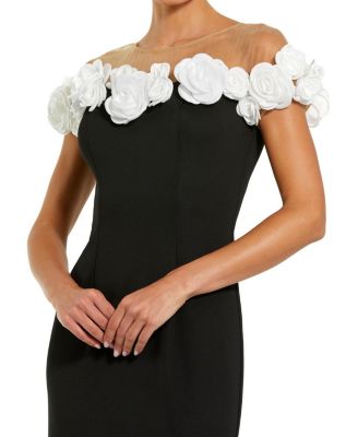 Stretch Crepe Mermaid Gown with 3D Flowers