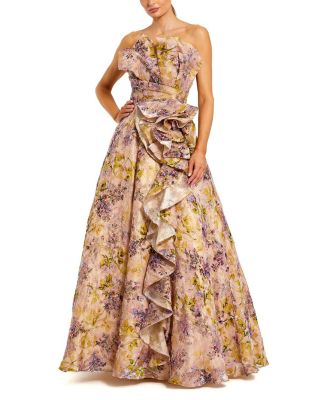  Strapless Floral Jacquard Ballgown