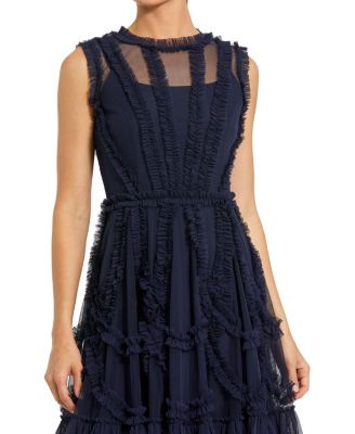 Women's High Neck Sleeveless Micro Ruffle Mini Dress