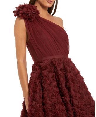  One Shoulder Rosette A-Line Midi Dress with 3D Flower