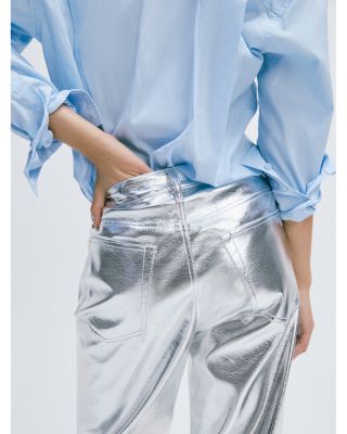 Logan Faux Leather Wide Leg Jeans in Silver