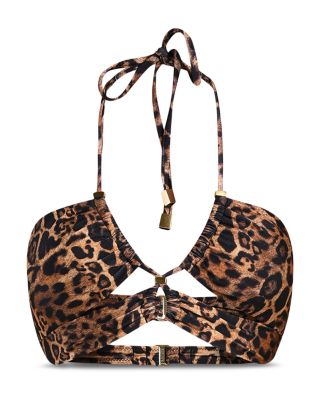 Sirena Patch Leopard Halter Bra Bikini Top
