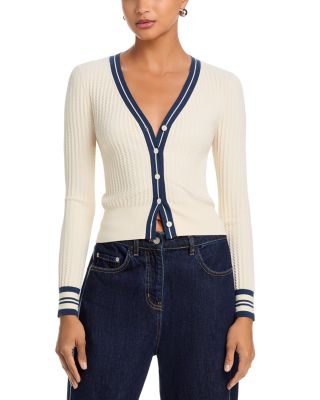 Textured Rib Wide V Neck Cardigan