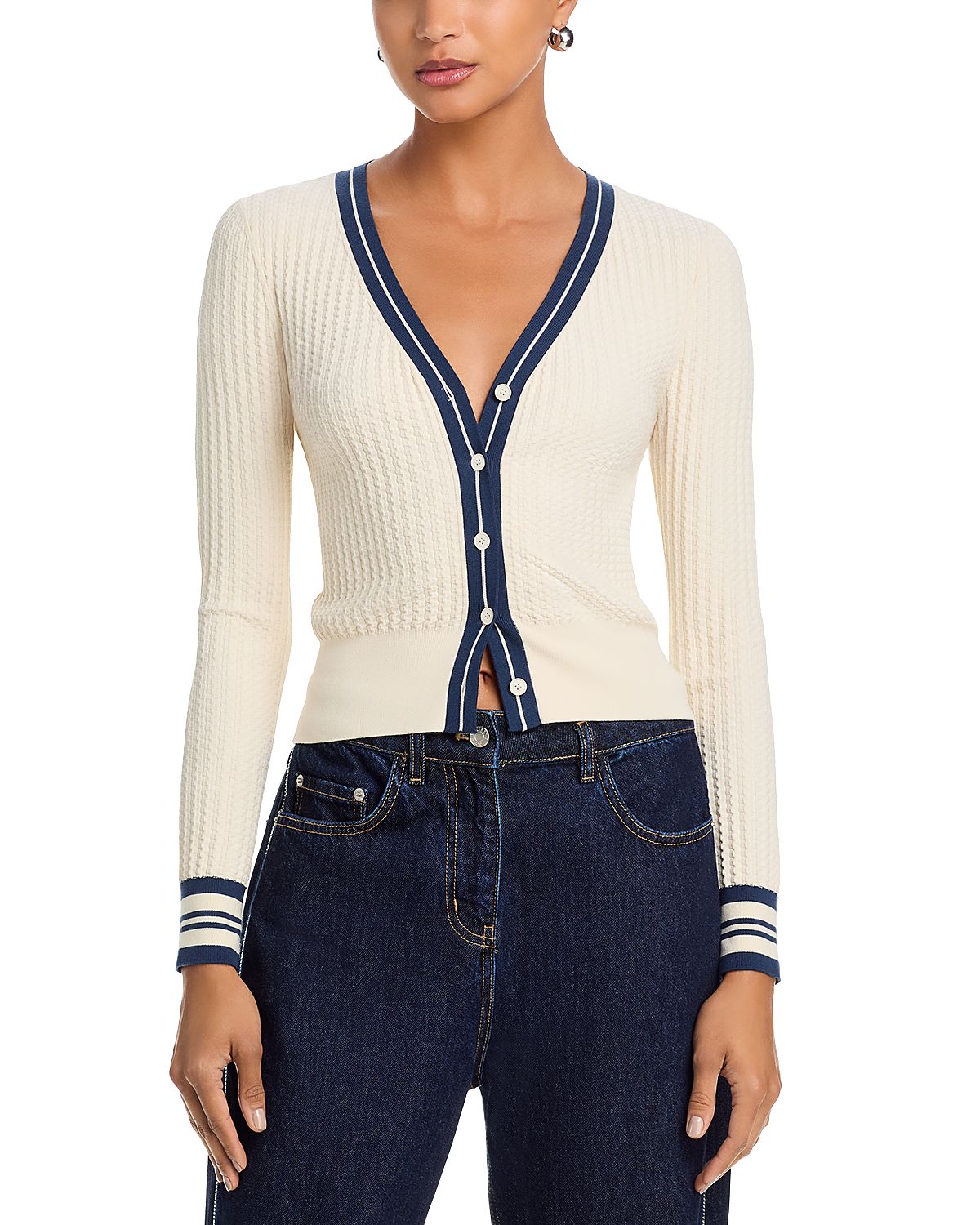 3.1 Phillip Lim Textured Rib Wide V Neck Cardigan