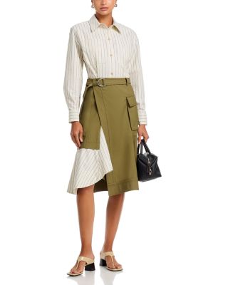 Long Sleeve Combo Shirt Dress with Flounce