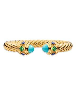 Renaissance&reg; Cablespira&reg; Bracelet in 18K Yellow Gold with Turquoise, Tsavorite and Tanzanite, 9mm