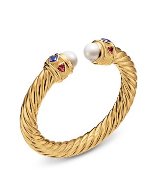 Renaissance&reg; Cablespira&reg; Bracelet in 18K Yellow Gold with Pearl, Iolite and Rhodolite Garnet, 9mm