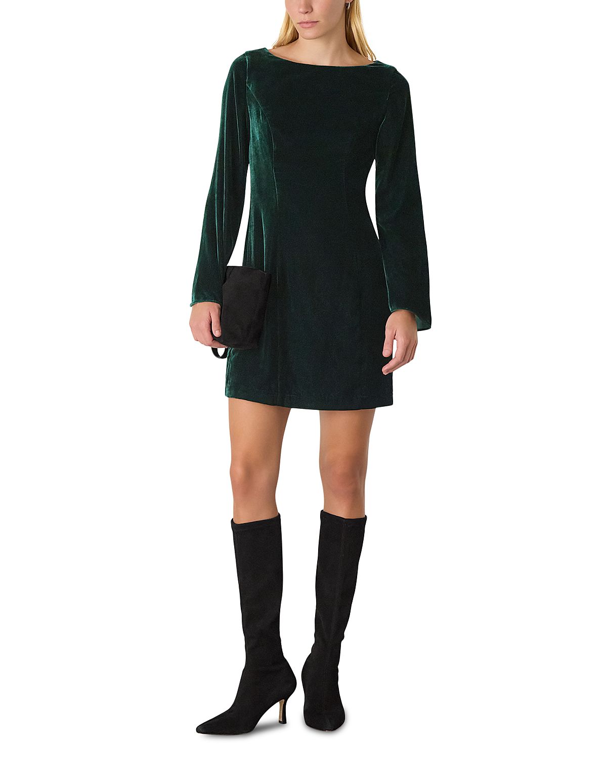 Whistles Velvet Flare Sleeve Dress