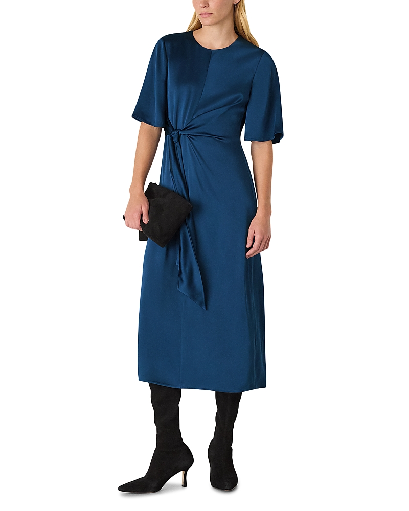 Whistles Satin Twist Waist Midi Dress In Blue