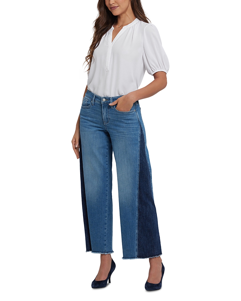 Nydj Teresa High Rise Contrast Panel Wide Leg Jeans In Avenue Blue In Blue