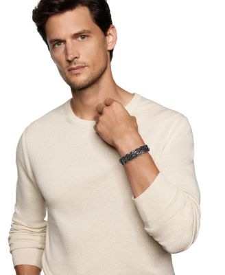 Curb Chain Bracelet in Sterling Silver with Black Diamonds, 18mm