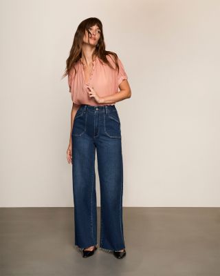 Anessa High Rise Raw Hem Wide Leg Jeans in Live Forever