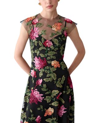 Embroidered Cap Sleeve Midi Dress