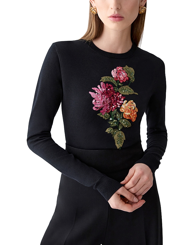 Carolina Herrera Embellished Long Sleeve Crewneck Top