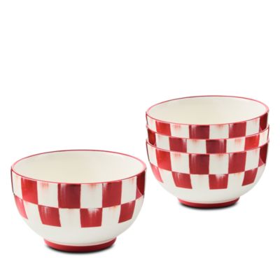 Cherry Check Breakfast Bowls, Set of 4
