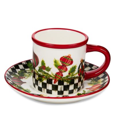 Courtly Flower Market Stoneware Espresso Cup & Saucer, Set of 2