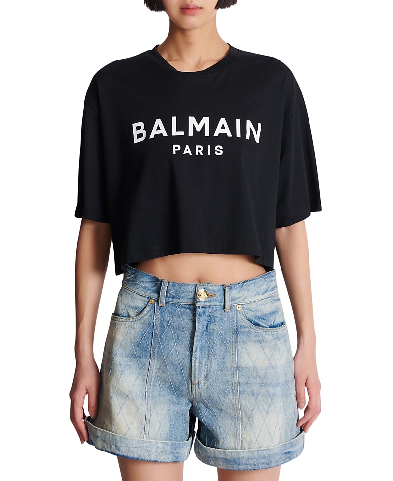 Balmain Cropped T-shirt With Print In Black