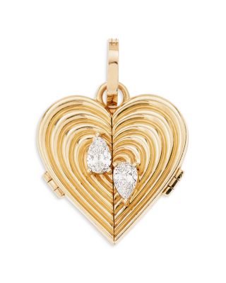 14K Yellow Gold Lab Grown Diamond Pear Groovy Locket Charm Pendant