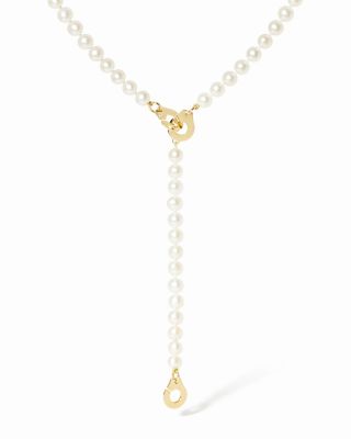 18K Yellow Gold Menottes Dinh Van Freshwater Pearl Lariat Necklace, 19.37"