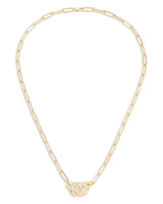 18K Yellow Gold Menottes Dinh Van Diamond Handcuff Open Paperclip Link Chain Pendant Necklace, 17.32"