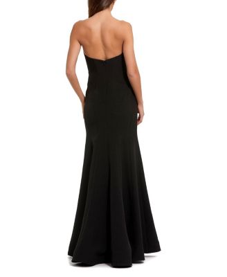  Crepe Strapless Gown With 3D Rhinestone Flower