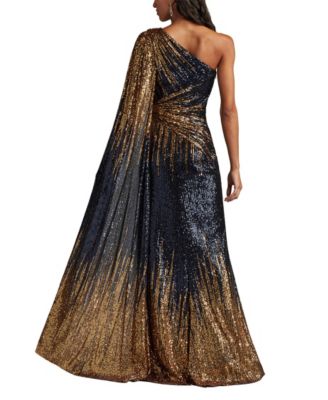 Marseille Sequin Cape-Sleeve Gown
