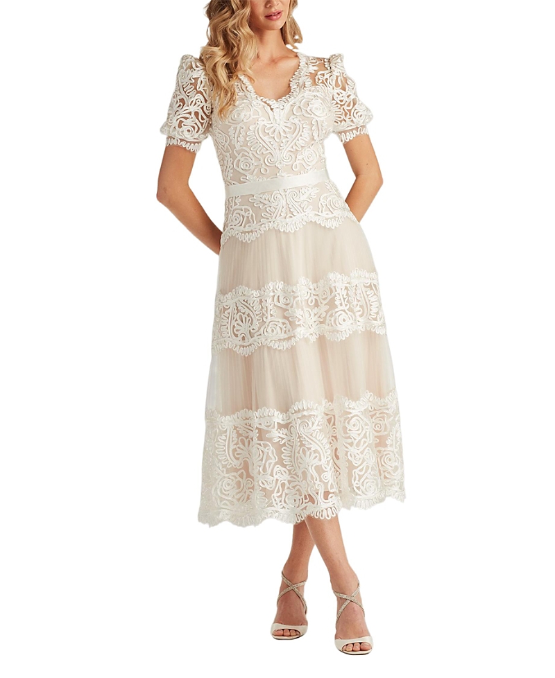 Belline Embroidered Chiffon Midi Dress In White Belline Embroidered Chiffon Midi Dress In White
