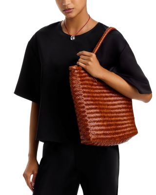 Arched Diagonal Woven Leather Tote