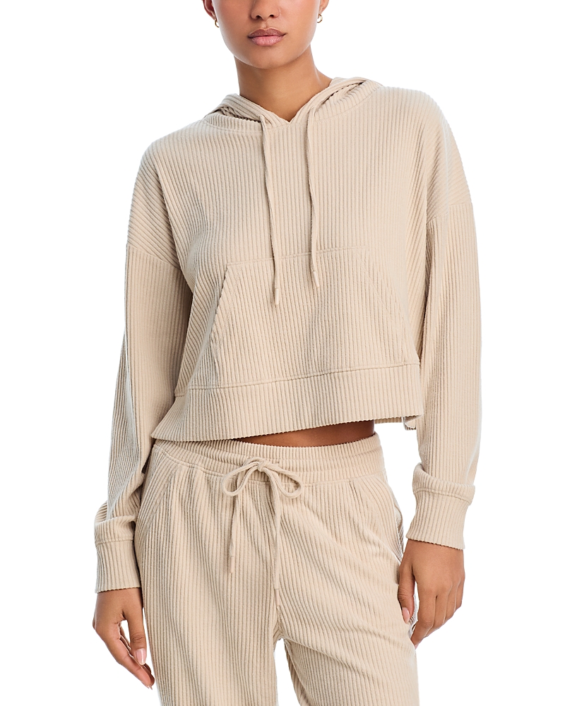 Aqua Brushed Rib Crop Hoodie - Exclusive · L
