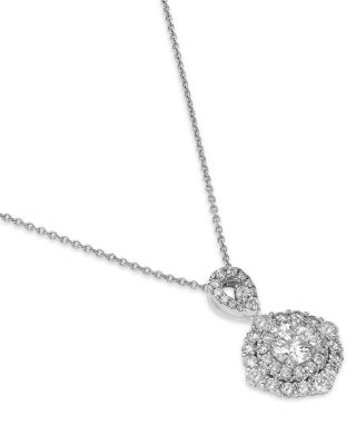 Certified Diamond Halo Pendant Necklace in 18K White Gold, 1.15 tcw