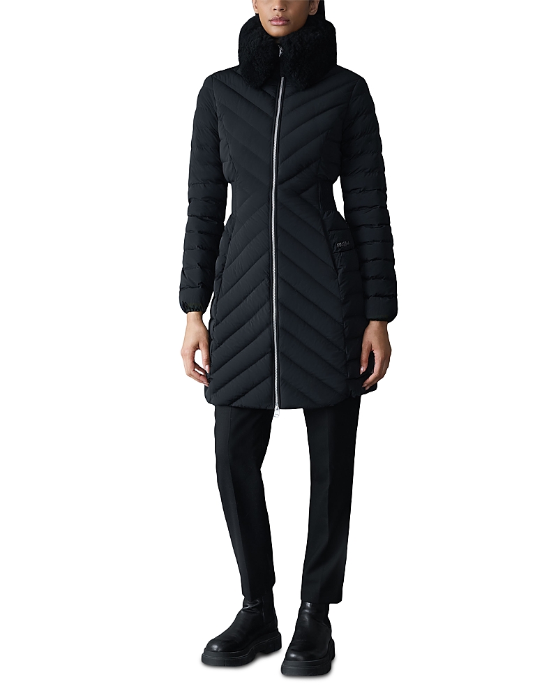 Mackage Lyris Quilted Down Coat With Detachable Shearling Trim In Black