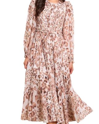 Leopard Chiffon Smocked Ballerina Dress