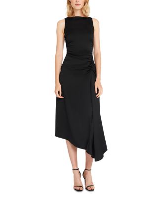 Boat Neck Asymmetric Midi Dress