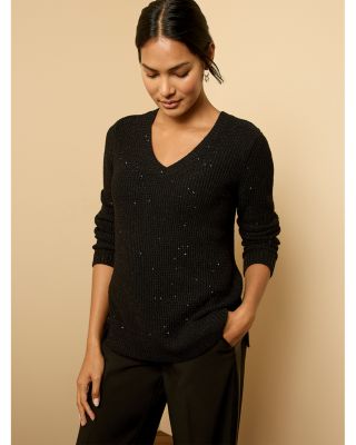 Shimmer Waffle V Neck Sweater