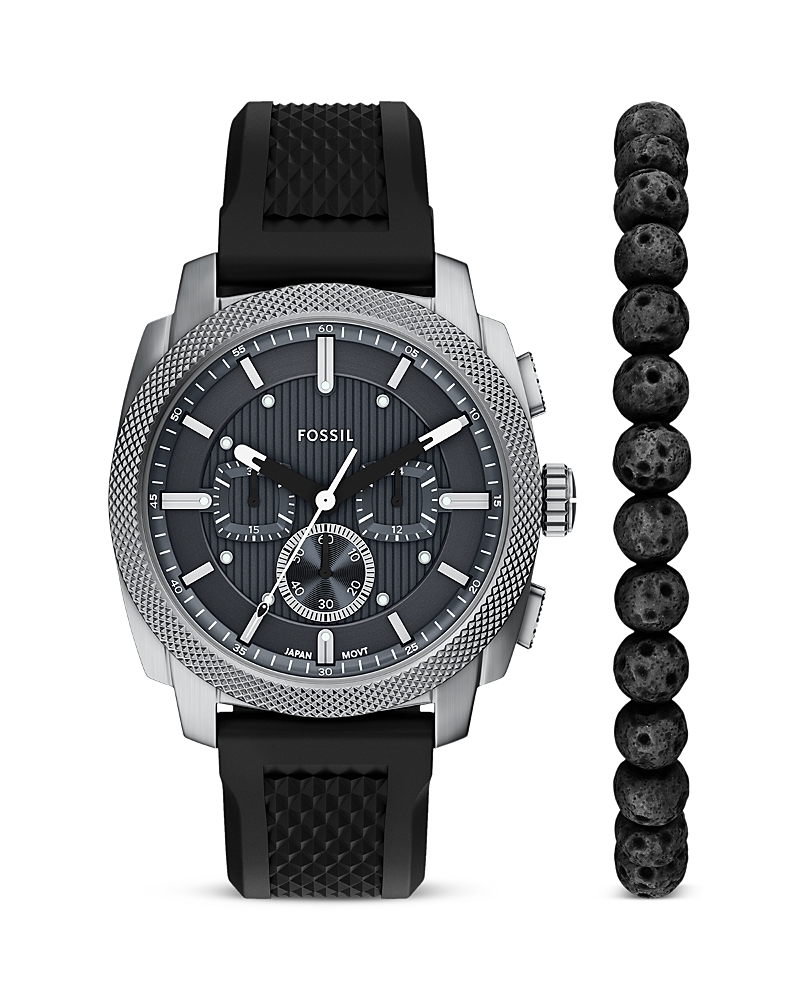 Fossil Machine Chronograph Silicone Strap Watch & Bracelet Set, 44mm In Black