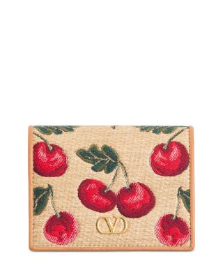 VLogo Signature Cherryfic Jacquard Raffia Wallet