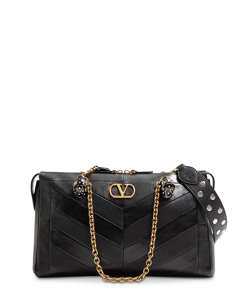 Valentino Garavani  Garavani Panthea Shoulder Bag In Nappa Leather With Chevron Pattern Wom In Black