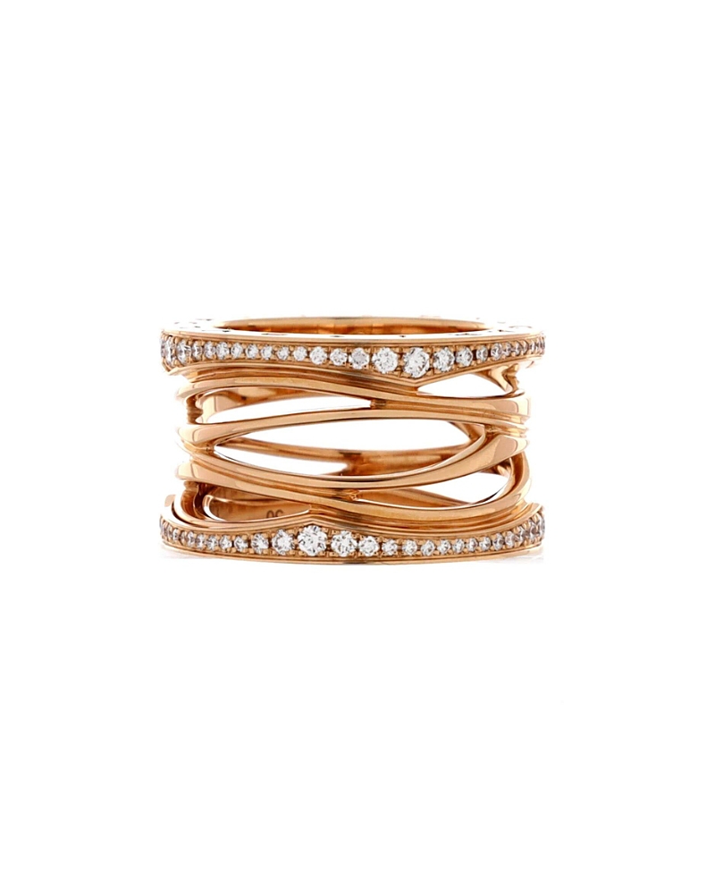 PRE-OWNED BVLGARI Pre-owned  Bvlgari B. Zero1 Design Legend Zaha Hadid Four Band Ring 18k Rose Gold With Diamonds In Pink