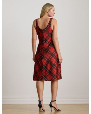 Plaid Satin Sleeveless Cocktail Dress