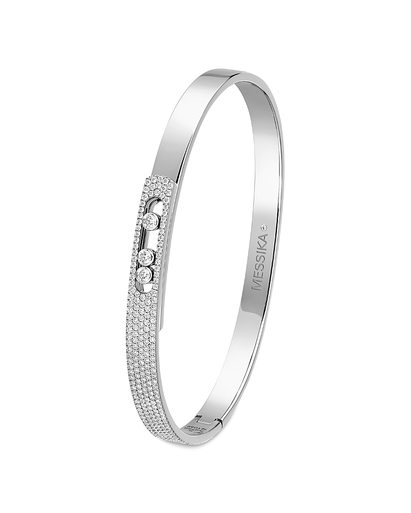 Messika 18K White Gold Move Noa Diamond Semi Pave Bangle Bracelet