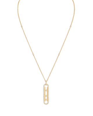 18K Yellow Gold Move 10th Birthday Diamond Oval Long Pendant Necklace, 31.4"