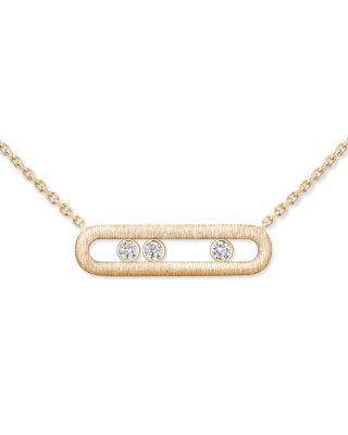 18K Yellow Gold Move Classique Diamond Polished Oval Bar Necklace, 17.71"