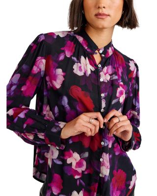 Shirred Mandarin Collar Blouse