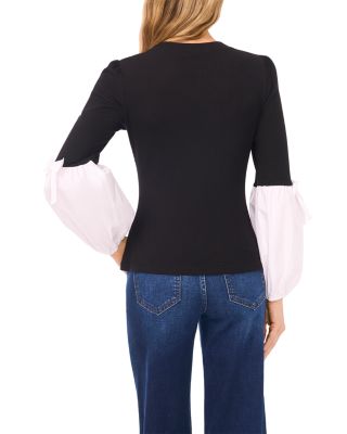 Mixed Media Balloon Sleeve Sweater