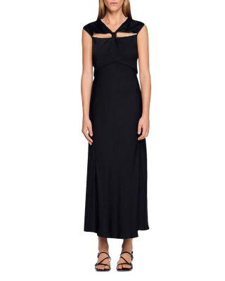 Rhinestone Trim Satin Maxi Dress