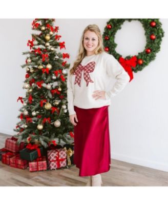 Women's Christmas Plaid Bow Patch Sweatshirt