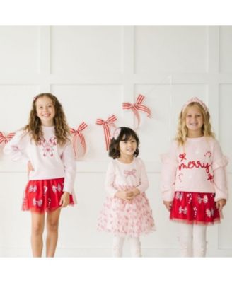 Girls' Candy Cane Confetti Christmas Long Sleeve Tutu Dress - Little Kid, Big Kid