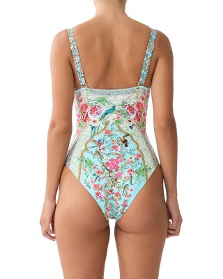 Lace Up Underwire One Piece Swimsuit